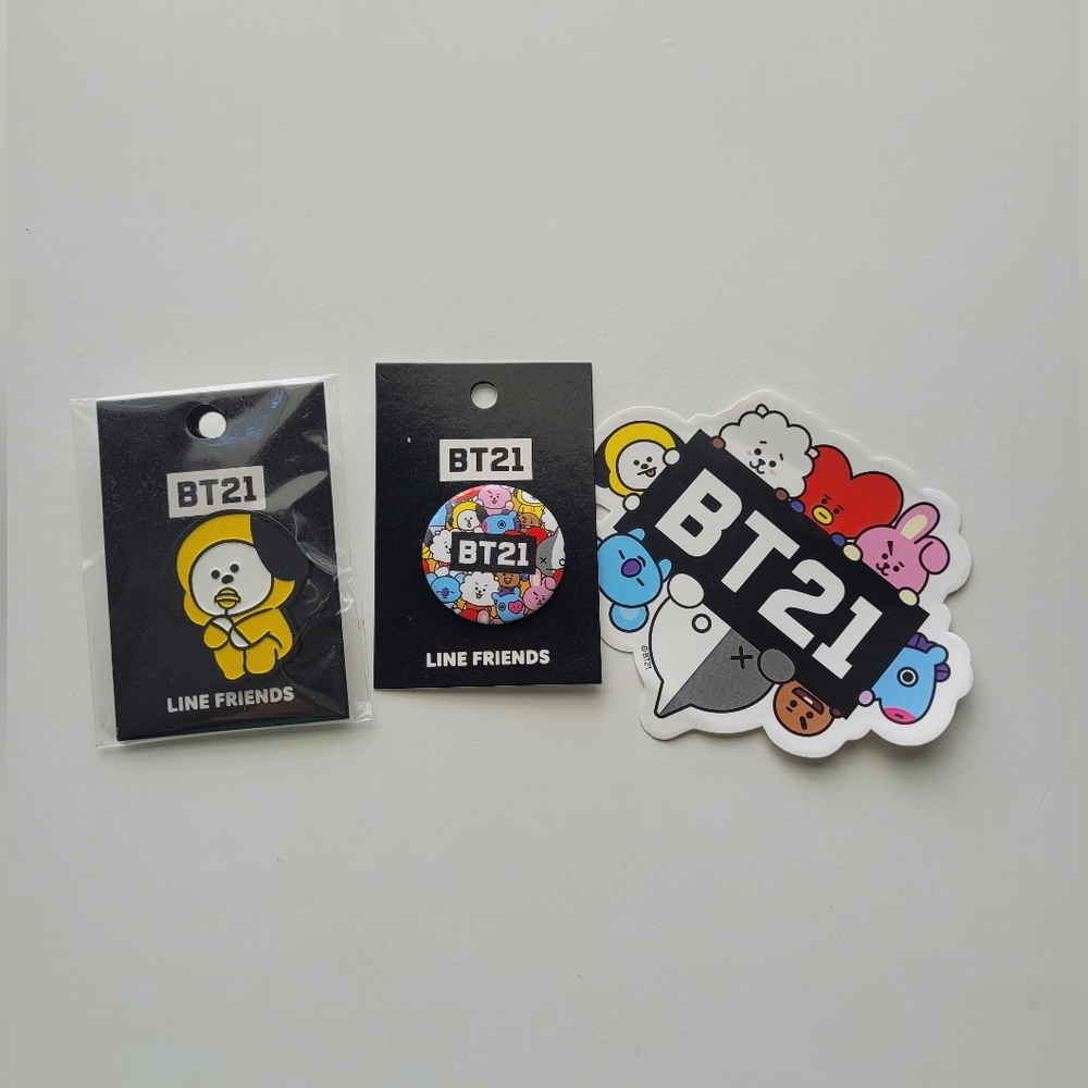 BT21 Line Friends x BTS Official Sticker & Pin Set (Chimmy + Group)